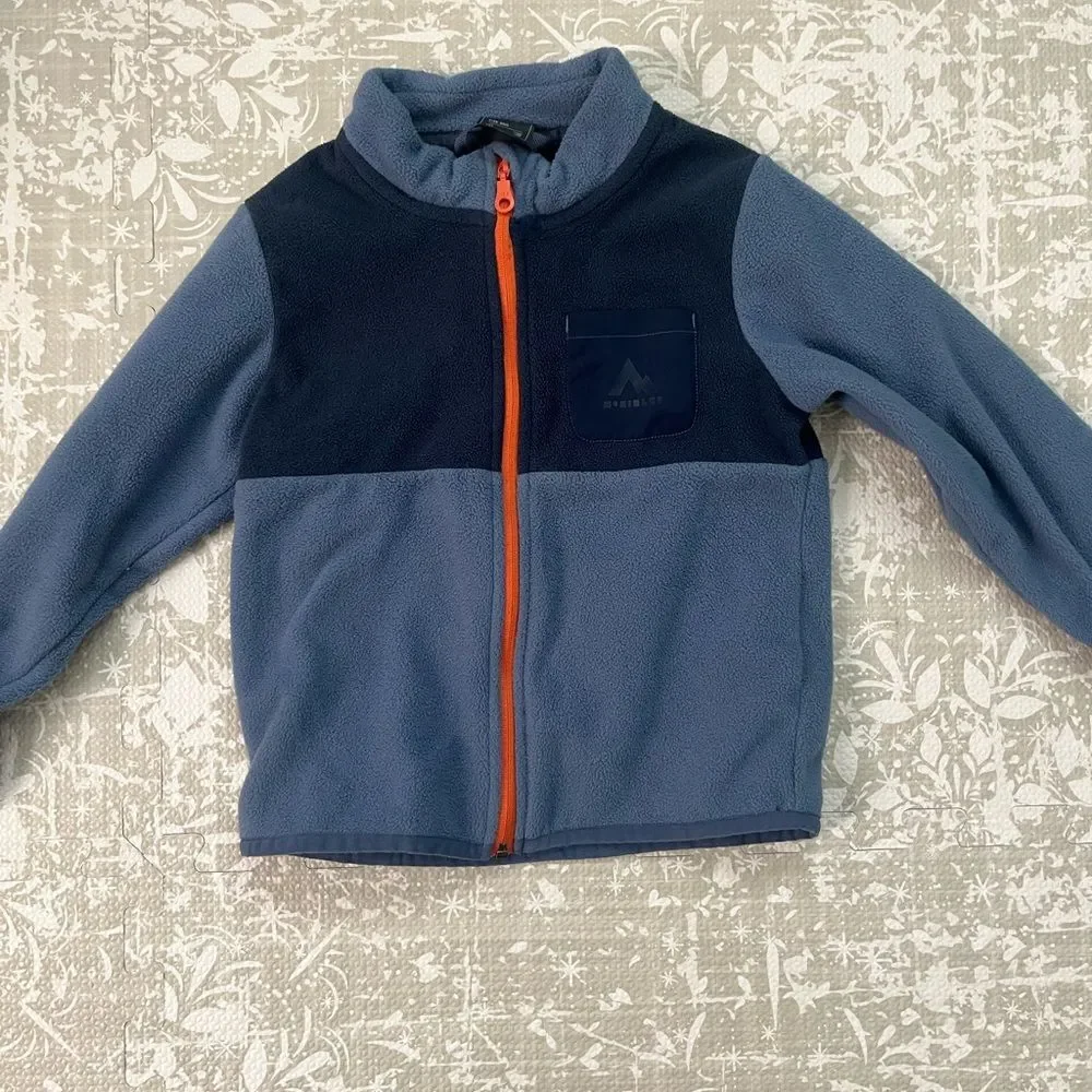 Children's Two-Tone Blue Fleece Jacket with Orange Zip